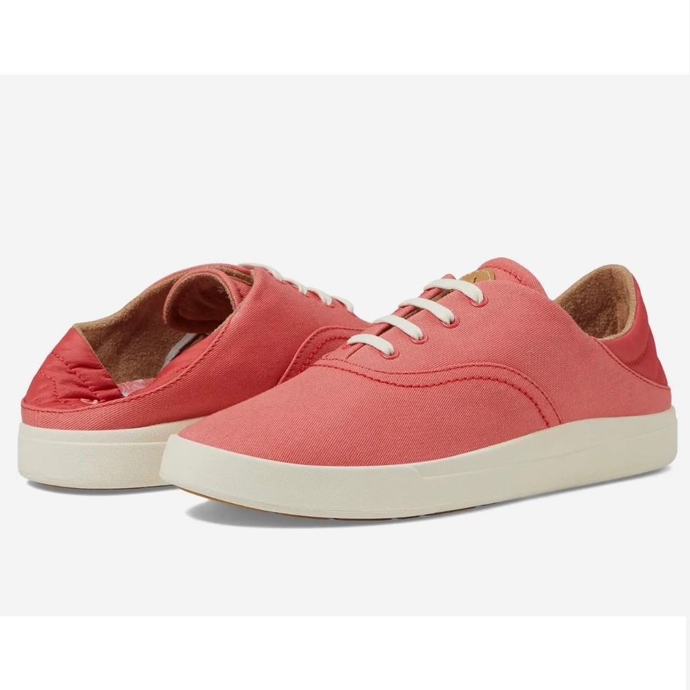 OluKai Kohu Women 8 Lehua Flower Pink Canvas Low Top Sneakers Folding Heel